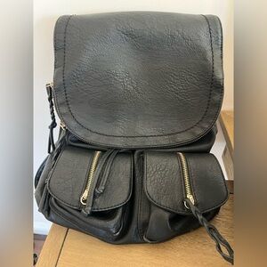 Elegant Black Faux Leather Backpack